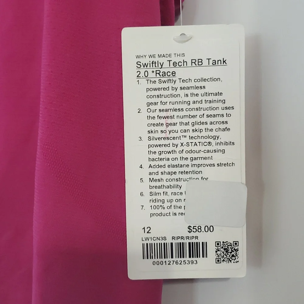 NWT Lululemon Swiftly Tech  Race Tank Sz 12 Ripe Raspberry